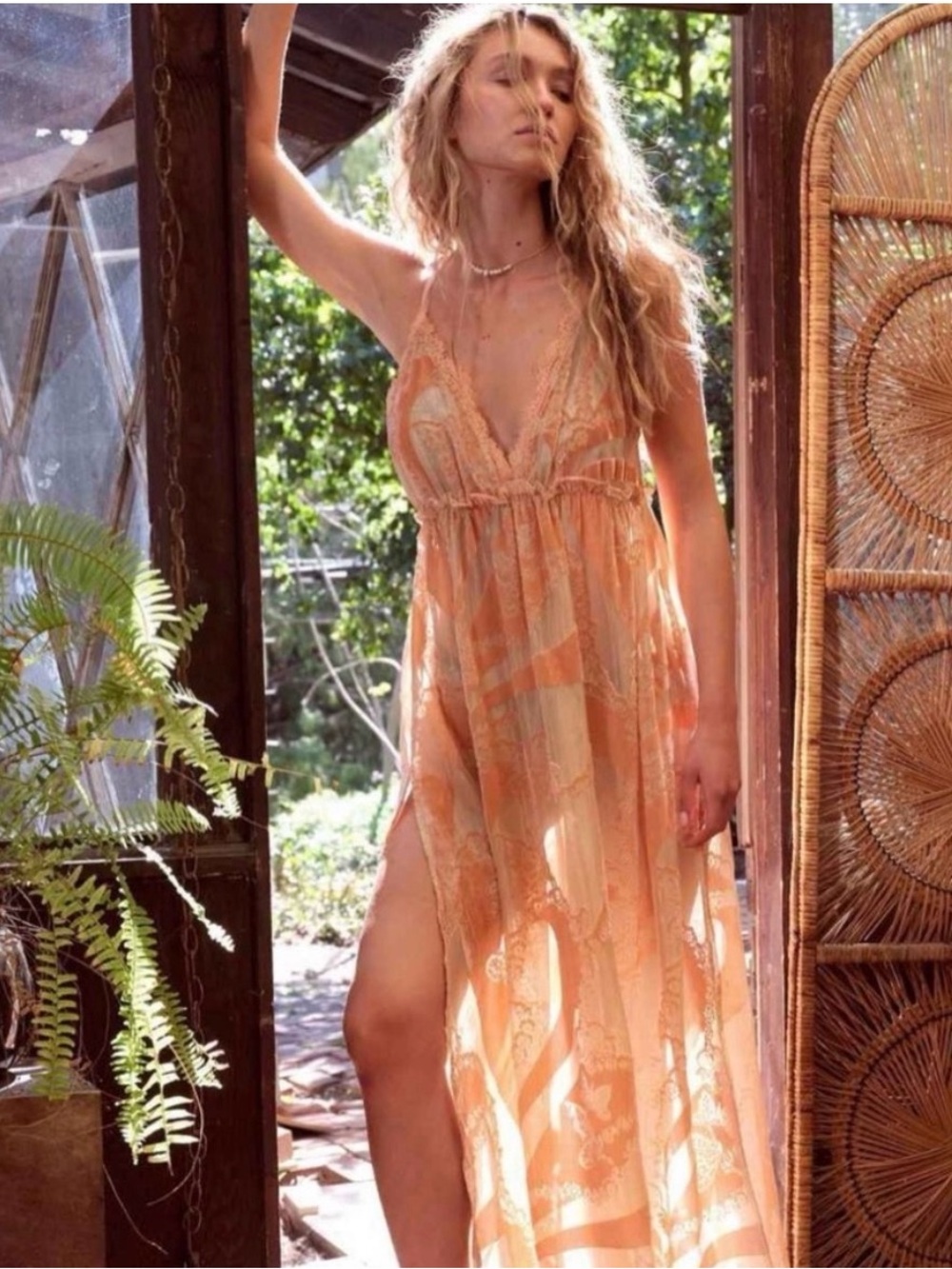 Free People Bali Butterfly Burnout Slip Dress Flame Opal Orange